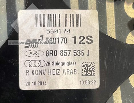 8R0857536J Sklo zrcátka vpravo, konvexní Audi Q5 8R, Q7 4L